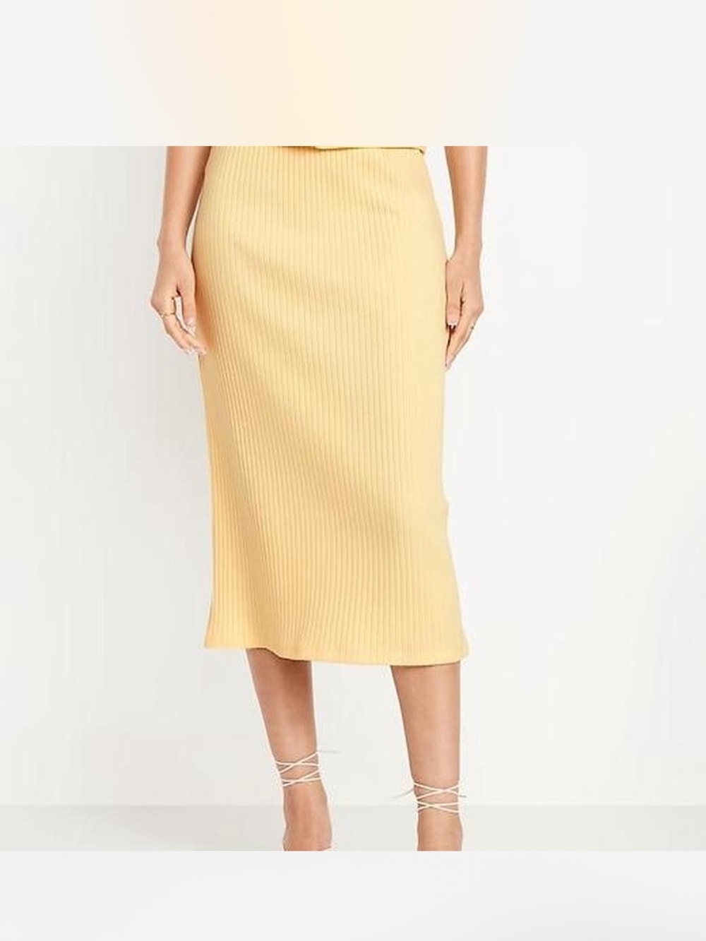 Old Navy Pale Yellow Ribbed Midi Skirt